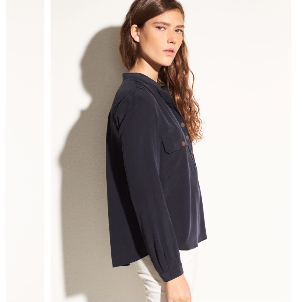 NWT Vince Navy Blue Washed-Silk Utility Blouse Size XS - Picture 5 of 15